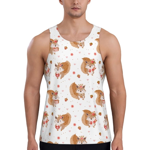 Gaeub Squirrel Giving A Gift Men's Athletic Tank Top, Workout Sleeveless Shirts, Running Tank Tops for Gym, Running, Training - Large