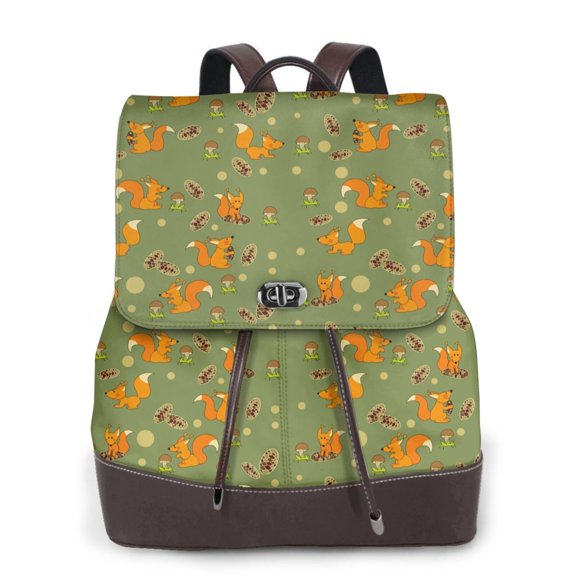 Gaeub Squirrel And Nuts Print Women's Leather Backpack,Travel Laptop Backpack,Fashion Ladies Leather Backpack Bag for Travel,Leather Drawstring Daypack for Me