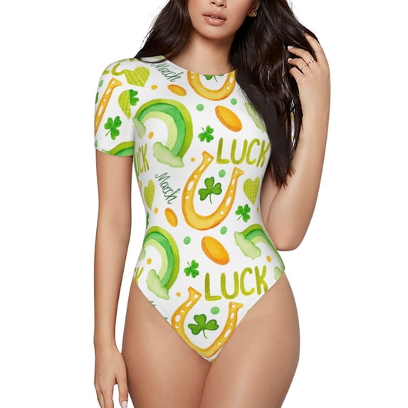 Gaeub St Patrick'S Day1 Women'S Short Sleeve One Piece Swimsuit Sexy High-Waisted Bodysuit For Swimming, Beach, Sports - Medium