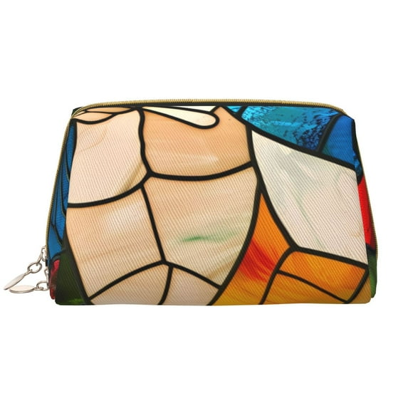 Gaeub Stained Glass Cat Art Printed Travel Cosmetic Bag,Makeup Bag, Large Capacity Toiletry Bag for Women, Portable Pouch Make Up Organizer with Zipper and Divider