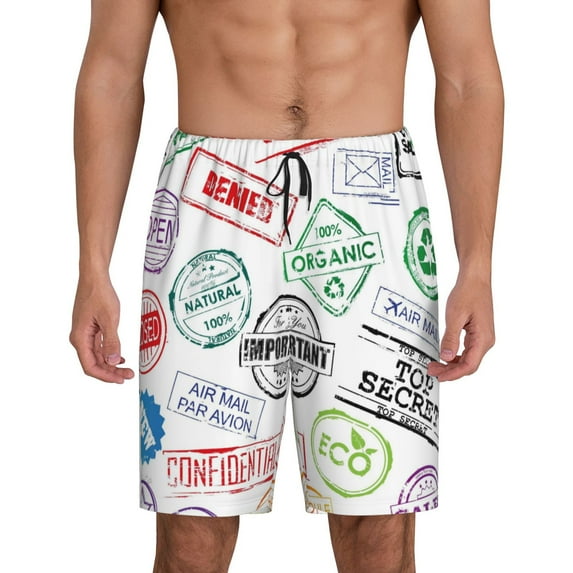 Gaeub Stamp Set Collection Printed Men's Short Pajama Pants, Lightweight Lounge & Sleep Bottoms Keep You Cool - Large