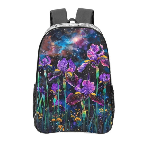 Gaeub Starry Night Iris Field Print Clear Backpack ,Clear Transparent Backpack, PVC Bag with Side Pockets,for Concert, Beach, Work, Travel & Sporting