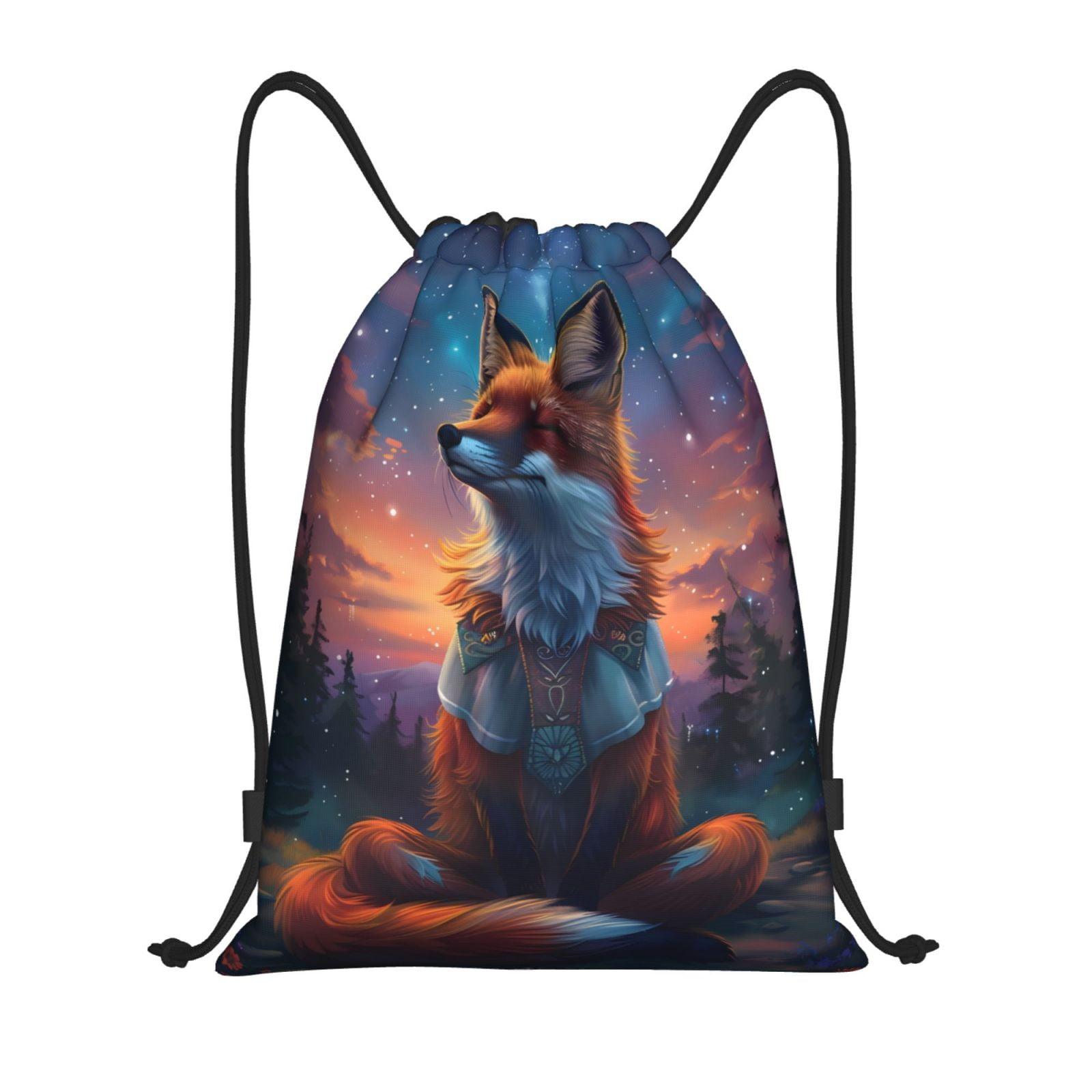 Gaeub Starry Sky Meditating Fox Drawstring Backpack Bag Sport Gym ...
