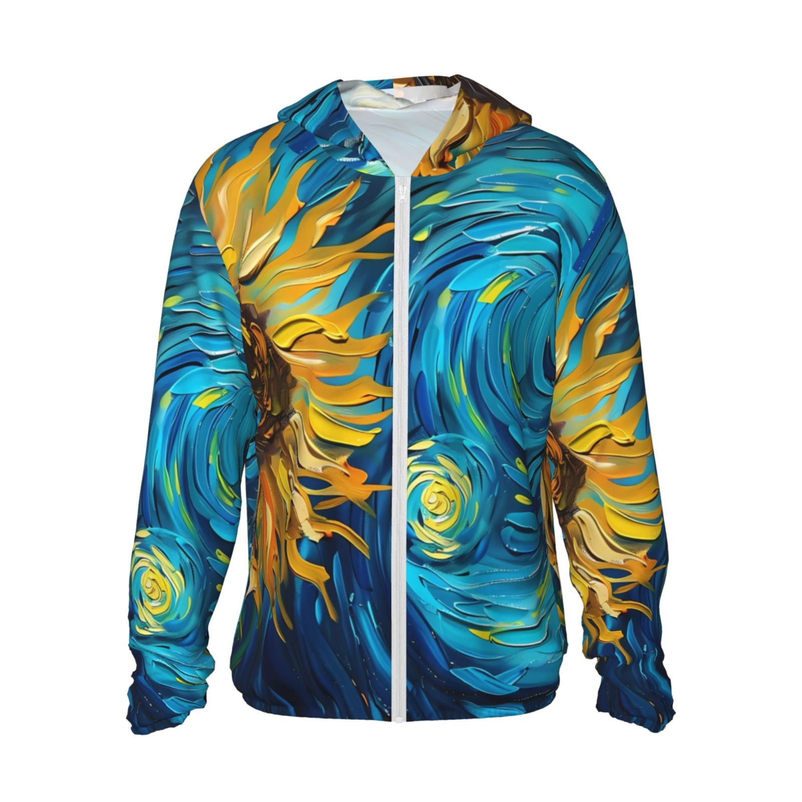 Gaeub Starry Sunflower Dreamscape Men's and Women's UPF 50+ Long-Sleeved Sun Protection Clothing, Fishing Shirt Long Sleeve Zip-Small