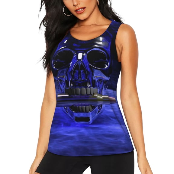 Gaeub Steel Skull Women's Workout Tank Tops Lightweight Sleeveless Shirts for Women for Athletic Running Tennis Yoga - XX-Large