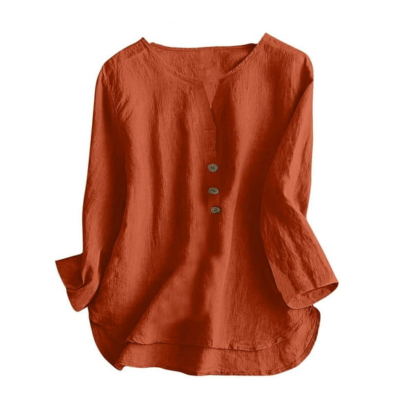 3/4 Length Sleeve Tops For Womens Henley Neck Tee Button Down Tops Shirts Plain Basic Tunic Blouses Baggy Boho Dressy Shirts Lounge Breathable Vacation Beach Party Clotehs