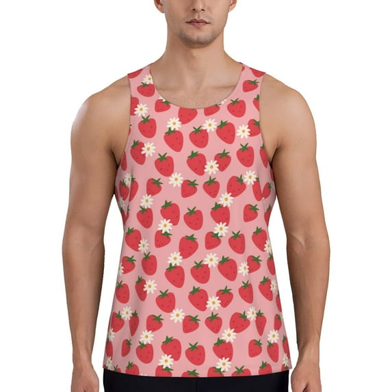 Gaeub Strawberry And Flowers Men's Athletic Tank Top, Workout Sleeveless Shirts, Running Tank Tops for Gym, Running, Training - Medium