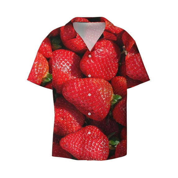 Gaeub Strawberry Red Men's Lapel Short Sleeve Shirt, Relaxed Fit Shirt, Soft and Breathable for Outdoors Party Travel - 3X-Large