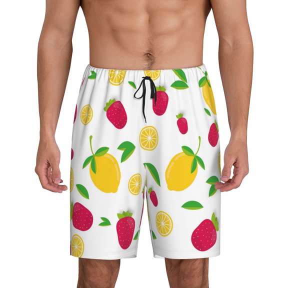 Gaeub Strawberry and Lemon Print Men's Short Pajama Pants, Sleep Shorts, Household Pants, Casual Pants with Pockets-Medium