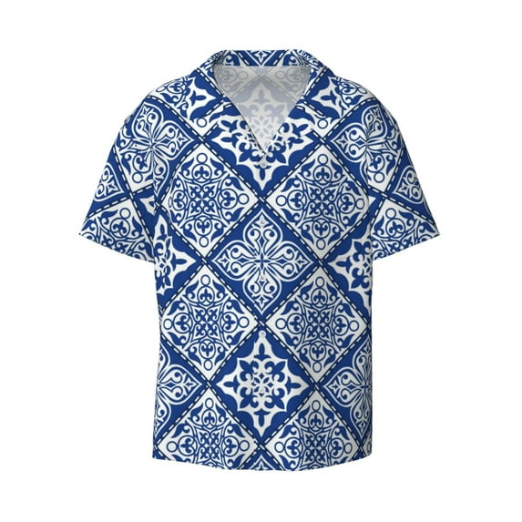 Gaeub Stylized Flowers Vintage Boho Men's Lapel Short Sleeve Shirt, Relaxed Fit Shirt, Soft and Breathable for Outdoors Party Travel - X-Large