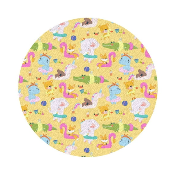 Gaeub Summer Animals Print 6 Pcs Leather Coasters for Drinks ,Drink Coasters Sets,Drink Table Cup Coasters for Living Room Kitchen Coffee Decor,Round Shape