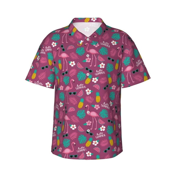 Gaeub Summer Flamingo Print Men's Hawaiian Shirt,Button Down Short Sleeves Shirts,Tropical Beach Casual Button Down Shirts,XX-Large