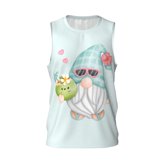 Gaeub Summer Gnome,Cute Gnome Men's Mesh Basketball Jersey, Quick-Drying Sleeveless Top S-4XL, Loose Muscle Tank Top -4X-Large