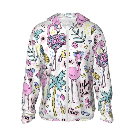 Gaeub Summer with Flamingo Men's and Women's UPF 50+ Long-Sleeved Sun Protection Clothing, Fishing Shirt Long Sleeve Zip - Small