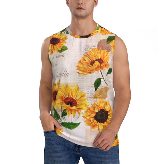 Gaeub Sunflower 5 Men's Sleeveless Muscle Shirts Workout Tank Tops, Odor Protection and Comfortable - Small