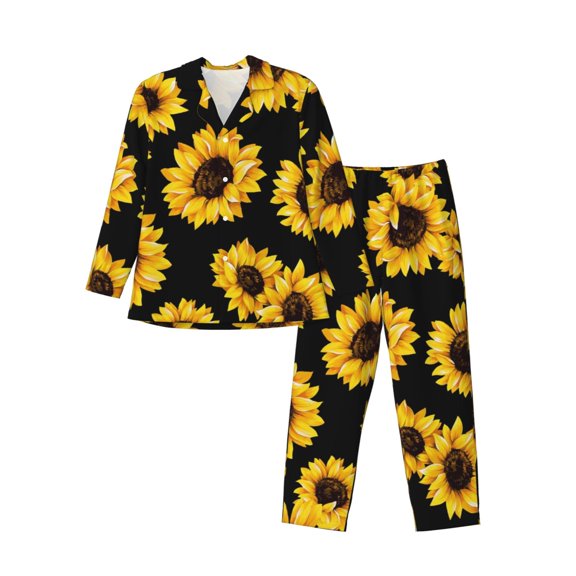 Gaeub Sunflower 6 Mens Pajamas Set Mens Sleepwear with Long Sleeve Top & Bottoms PJs-Small