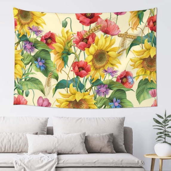Gaeub Sunflower Cornflower Poppy Print Tapestry Wall Hanging(60x40 inches),Tapestry Home Decor,Wall Art for Living Room Bedroom Home Decor