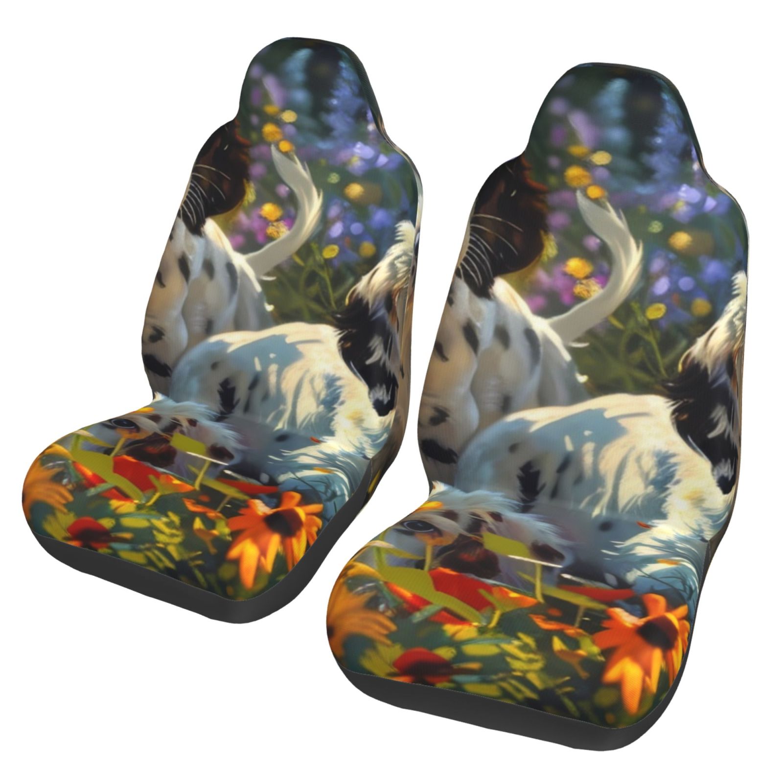 Gaeub Sunflower Field Spotted Dog Full Set Car Seat Covers with Soft