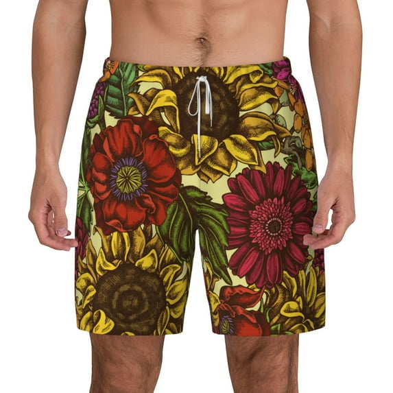Gaeub Sunflower Mens Swim Trunks Stretch Beach Shorts Quick Dry for Men Swim Shorts Swimwear with Pockets- Medium
