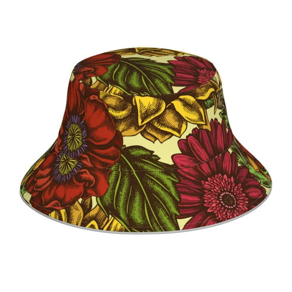Gaeub Sunflower Printed Double Sided Reflective Bucket Hat Foldable Sun Hat for Camping Hiking Fishing