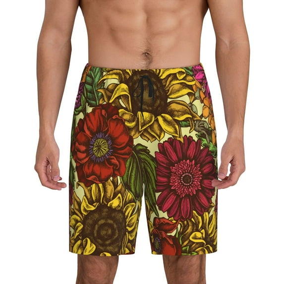 Gaeub Sunflower Printed Men's Short Pajama Pants, Lightweight Lounge & Sleep Bottoms Keep You Cool - 3X-Large