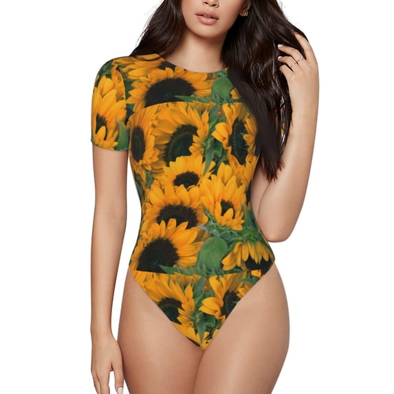 Gaeub Sunflowers 7 Women'S Short Sleeve One Piece Swimsuit Sexy High-Waisted Bodysuit For Swimming, Beach, Sports - Small