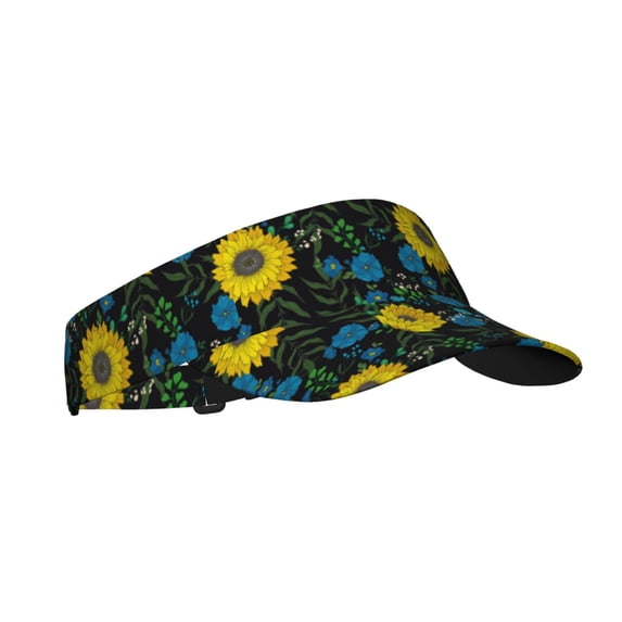 Gaeub Sunflowers And Blue Flower Printed Sport Sun Visor Hats ,Adjustable Empty Top Sunscreen Visor Cap for Women and Men