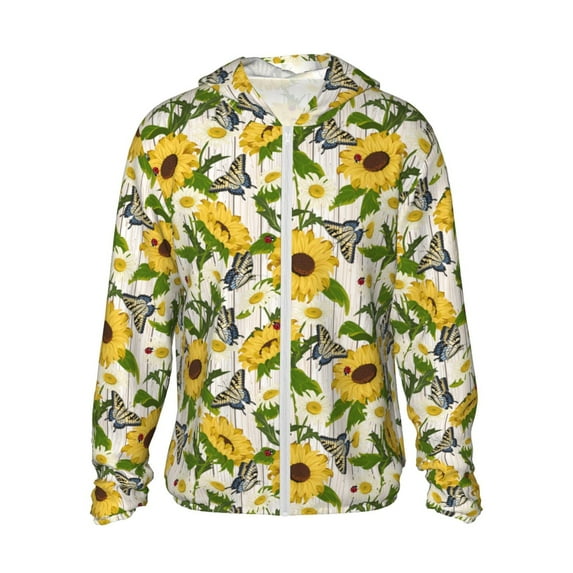 Gaeub Sunflowers And Butterflies Men's and Women's UPF 50+ Long-Sleeved Sun Protection Clothing, Fishing Shirt Long Sleeve Zip-XX-Large