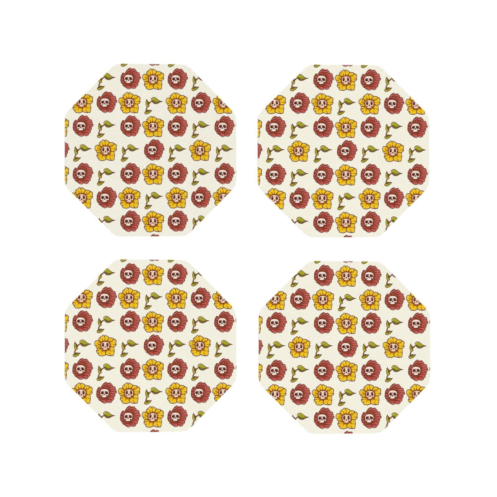 Pevtufa Spring Flower Leather Coasters - Set Of 4 PU Leather Drink Coasters For Table Protection 2 thumbnail image