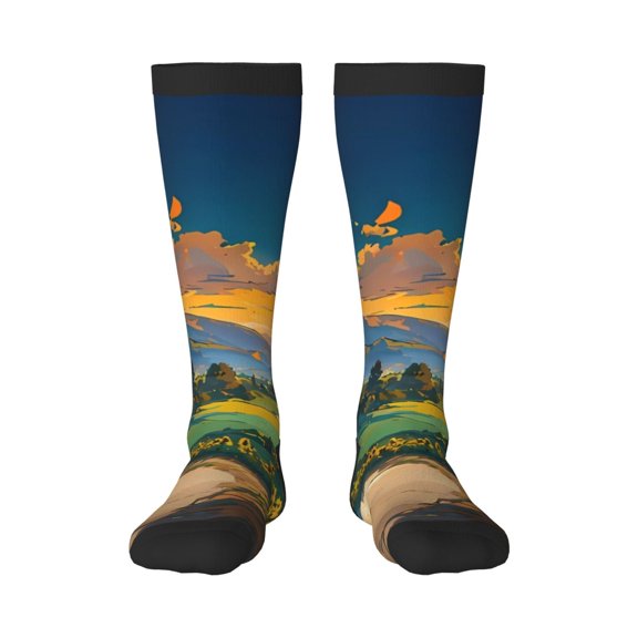 Gaeub Sunflowers At Sunset Printed Design Socks Stretchy High Tube Socks for Men Women Teens , Softball Soccer Socks for Hiking, Sport