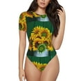 thumbnail image 1 of Gaeub Sunflowers In Bucket Women'S Short Sleeve One Piece Swimsuit Sexy High-Waisted Bodysuit For Swimming, Beach, Sports - Medium, 1 of 9