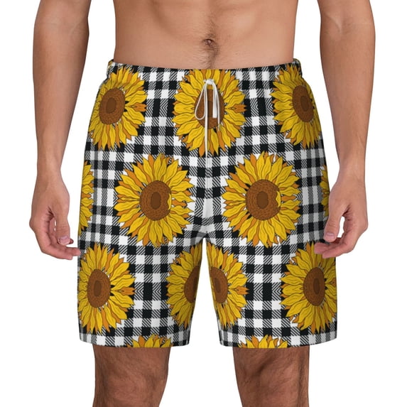 Gaeub Sunflowers Mens Swim Trunks Stretch Beach Shorts Quick Dry for Men Swim Shorts Swimwear with Pockets- Medium