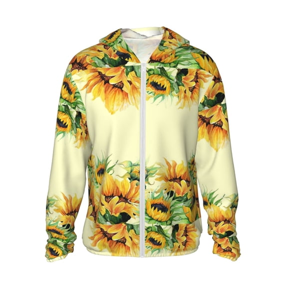 Gaeub Sunflowers On A Yellow Background Men's and Women's UPF 50+ Long-Sleeved Sun Protection Clothing, Fishing Shirt Long Sleeve Zip - Medium