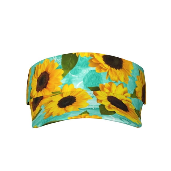 Gaeub Sunflowers With Green Leaves Sun Visor Hats with Empty Top and Adjustable, UV Protection for Golf Tennis Cycling Running