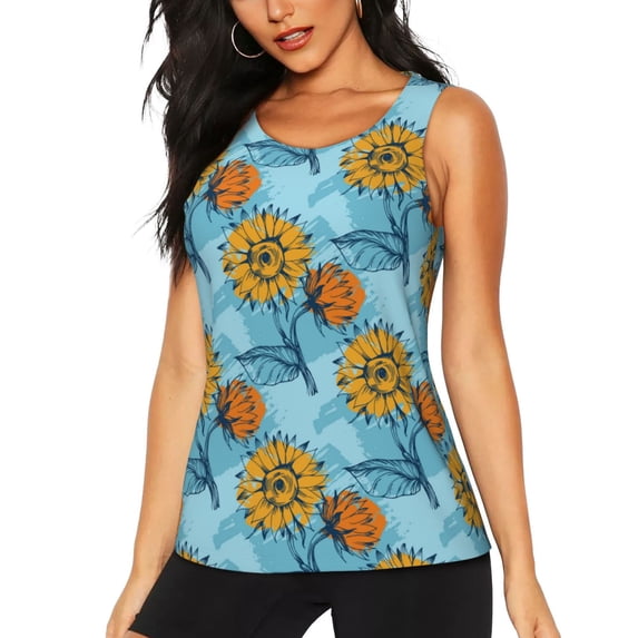 Gaeub Sunflowers Women's Workout Tank Tops Lightweight Sleeveless Shirts for Women for Athletic Running Tennis Yoga - Small