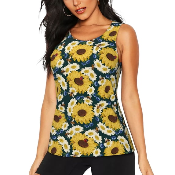 Gaeub Sunflowers Women's Workout Tank Tops Lightweight Sleeveless Shirts for Women for Athletic Running Tennis Yoga - Small
