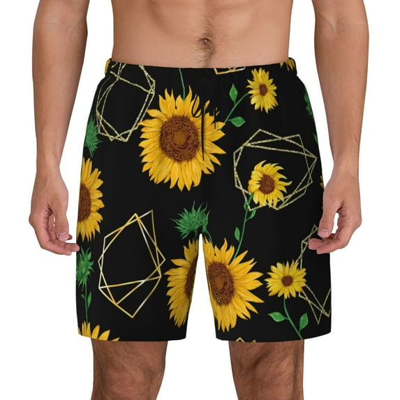 Gaeub Sunflowers3 Mens Swim Trunks Stretch Beach Shorts Quick Dry for Men Swim Shorts Swimwear with Pockets- XX-Large