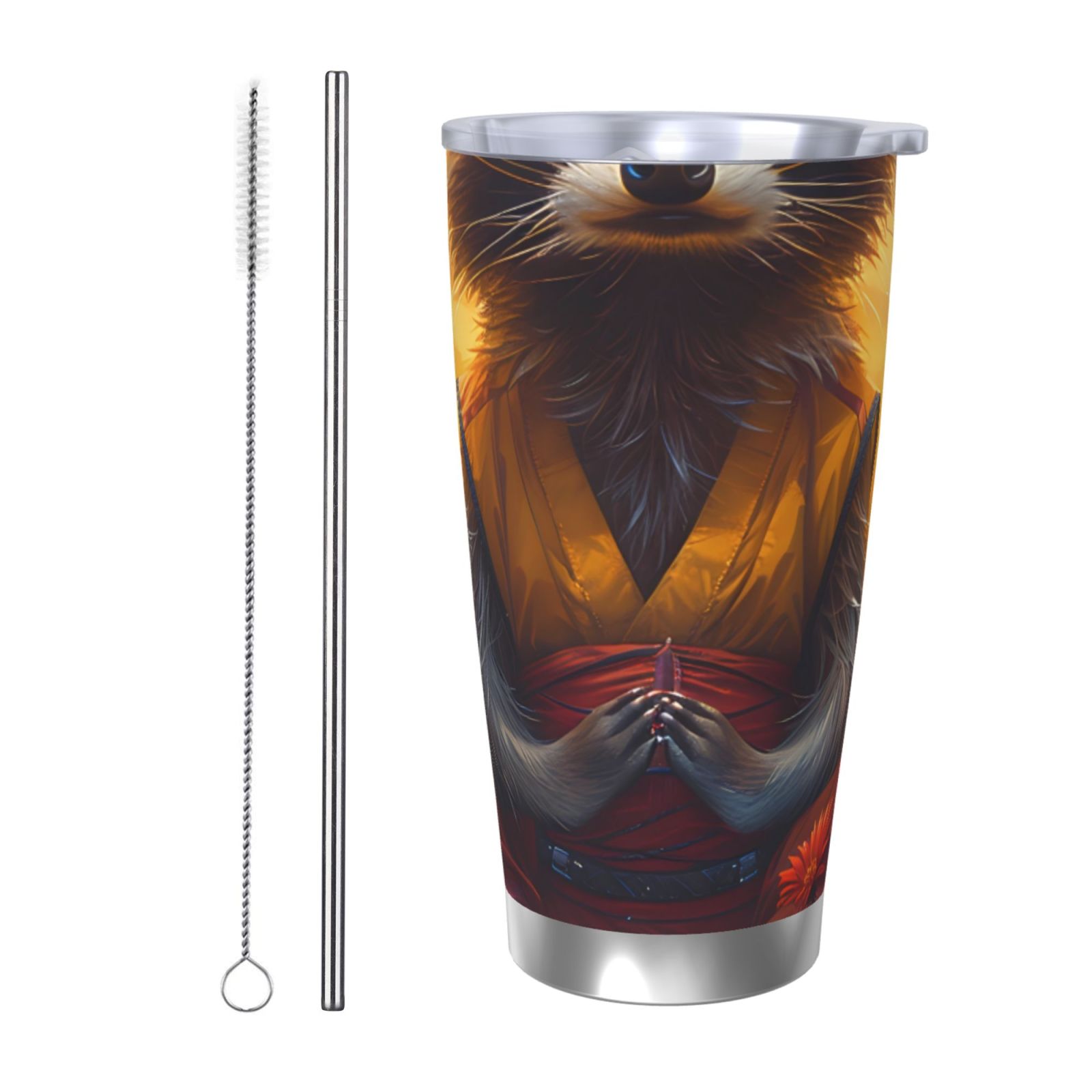 Gaeub Sunset Flower Meditating Raccoon Print 20-Ounce Stainless Steel ...