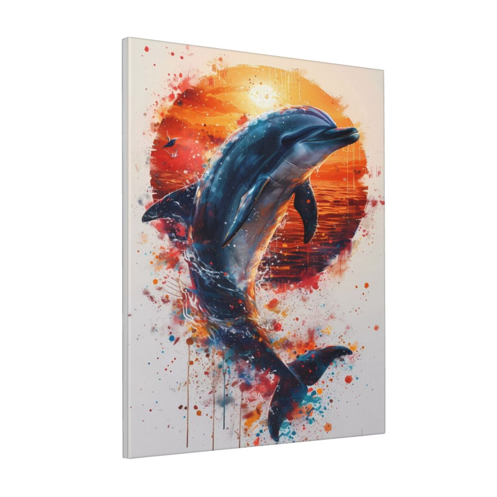 Gaeub Sunset Ocean Watercolor Dolphin Print Modern Canvas Wall Art ...