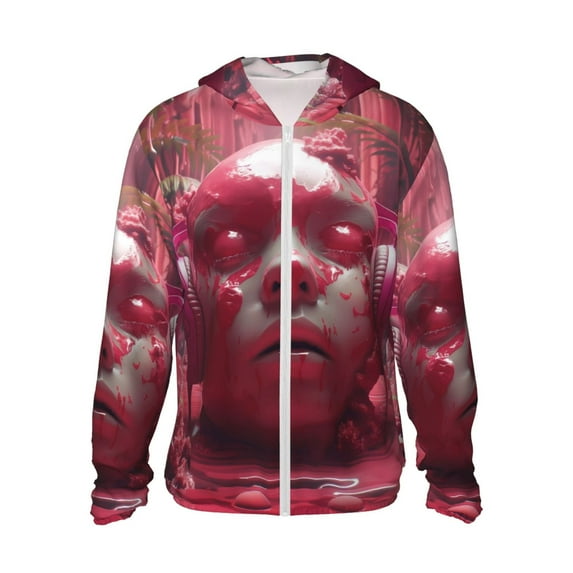 Gaeub Surreal Pink Headphones Men's and Women's UPF 50+ Long-Sleeved Sun Protection Clothing, Fishing Shirt Long Sleeve Zip-Large
