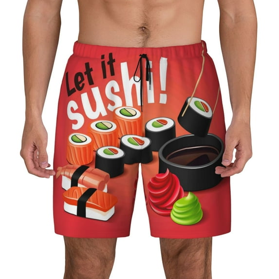 Gaeub Sushi Mens Swim Trunks Stretch Beach Shorts Quick Dry for Men Swim Shorts Swimwear with Pockets- Small