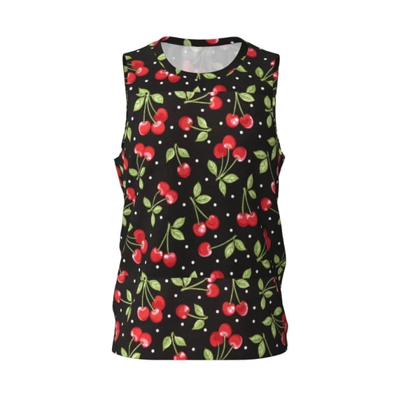 Gaeub Sweet Red Cherry Men's Mesh Basketball Jersey, Quick-Drying Sleeveless Top S-4XL, Loose Muscle Tank Top -3X-Large