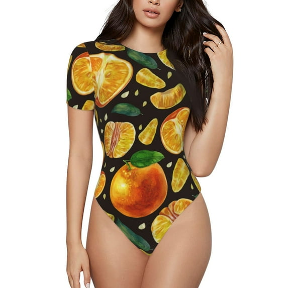 Gaeub Tangerine Women'S Short Sleeve One Piece Swimsuit Sexy High-Waisted Bodysuit For Swimming, Beach, Sports - Medium