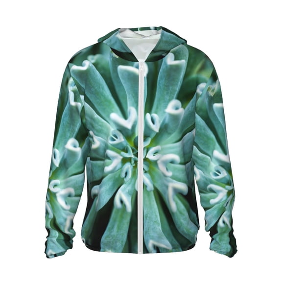 Gaeub Teal Cactus Men's and Women's UPF 50+ Long-Sleeved Sun Protection Clothing, Fishing Shirt Long Sleeve Zip-Small