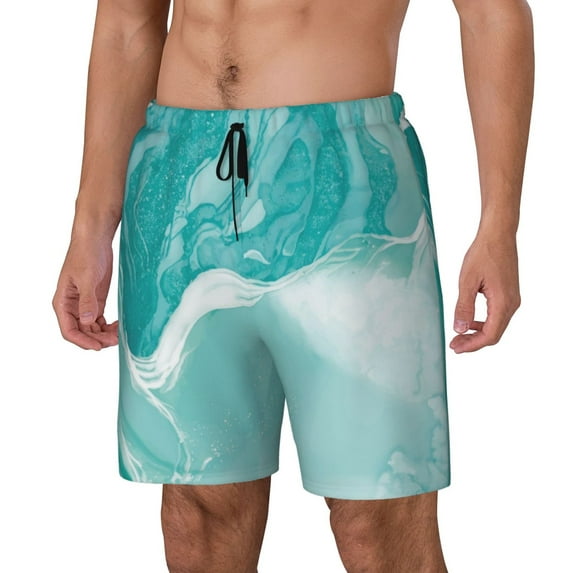 Gaeub Teal Turquoise 1 Print Mens Swim Trunks with Compression Liner,Board Shorts Quick Dry,Beach Swimwear with Pockets-Small