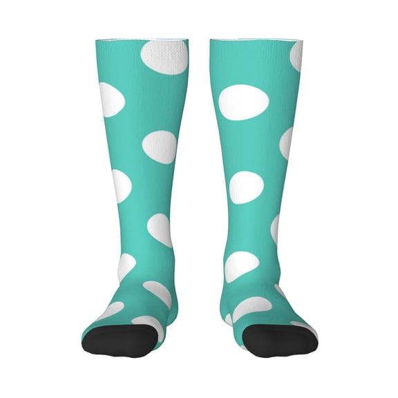 Gaeub Teal Turquoise And White Polka Dot Printed Design Socks Stretchy High Tube Socks for Men Women Teens , Softball Soccer Socks for Hiking, Sport