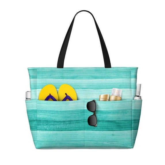 Gaeub Teal Turquoise Beach Travel Bag, Multi-Pocket Beach Bag, Summer Vacation Bag, Beach Essentials Tote