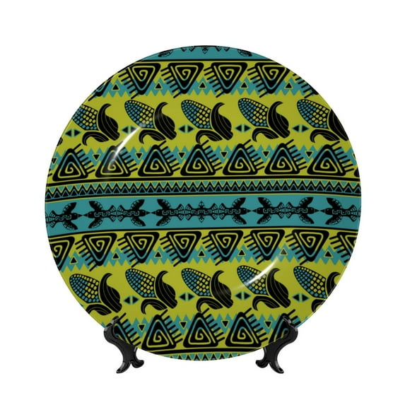 Gaeub Teal Vintage Corn Pattern Print Ceramic Plate,Dinner Plates,Bone China Decorative Plates with Display Stand,Art Ceramic Ornaments for Wall Hanging Decoration-8in
