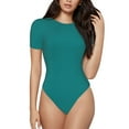 thumbnail image 1 of Gaeub Teal Women'S Short Sleeve One Piece Swimsuit Sexy High-Waisted Bodysuit For Swimming, Beach, Sports - Small, 1 of 9