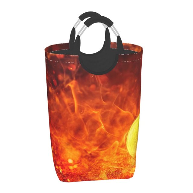 Gaeub Tennis Ball In Fire Print 50L Large Laundry Hampers with Handles